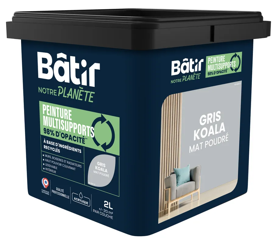 Peinture multi supports mat gris koala 2L BATIR NOTRE PLANETE Prix Promo