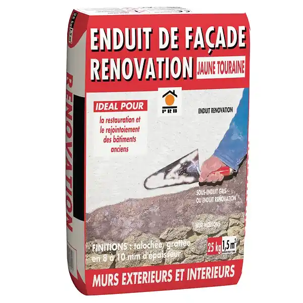 Haute Qualité Enduit de façade rénovation chaux - 25kg - Jaune Tourraine PRB