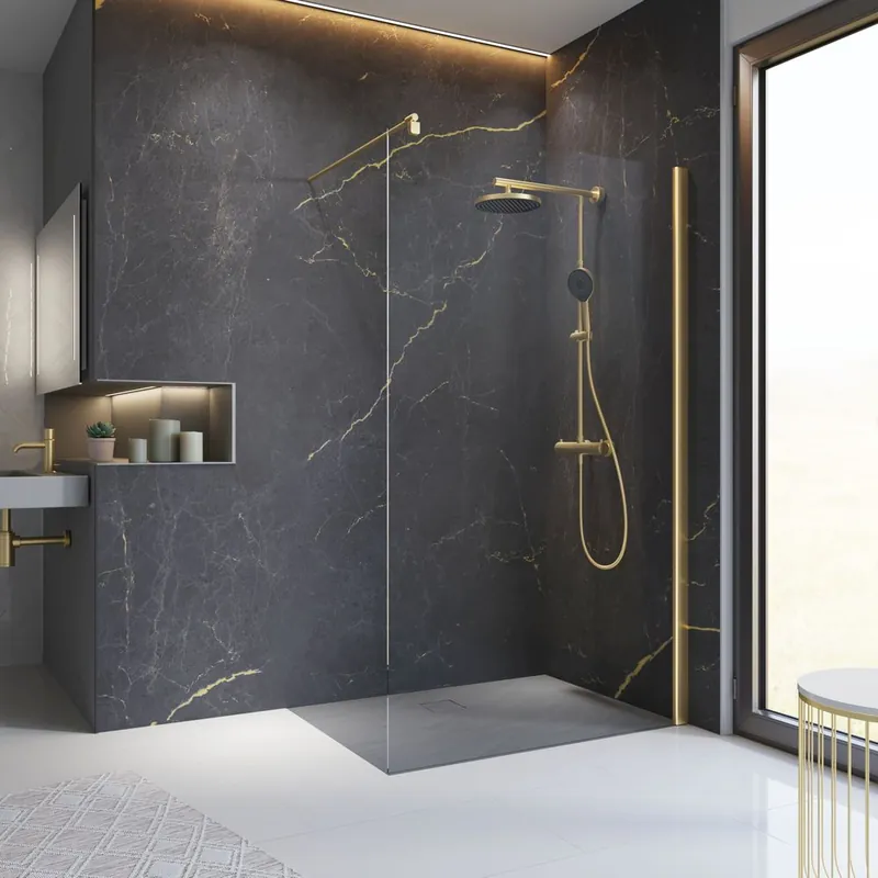 Expédition Rapide Paroi de douche à l‘italienne 140x200 cm profilé or verre transparent 6 mm New Style - SCHULTE