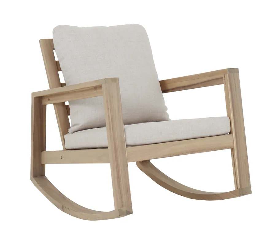 Fauteuil à bascule Rocking chair acacia et crème PHUCKET - PROLOISIRS Achat Immédiat