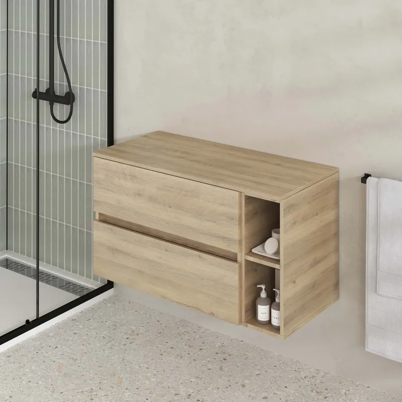 Meuble de salle de bains Timber 2 tiroirs + niche 80 x 56 x 46 cm MDF chêne naturel - AURLANE Prix Cassé
