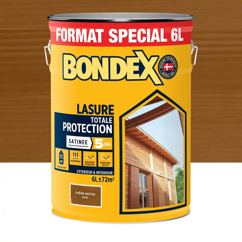 Lasure totale protection 5 ans chêne moyen satin 6L BONDEX Réduction
