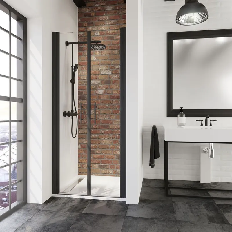 Solde Portes de douche battantes 90x192 cm profilé noir verre transparent 5 mm New Style - SCHULTE