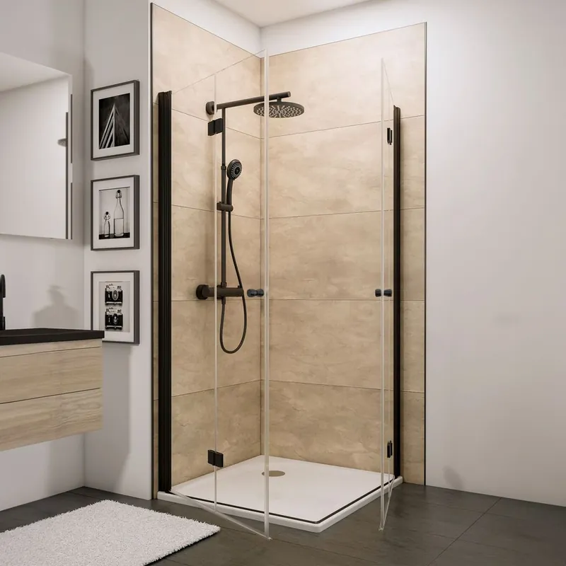 Promotion Saisonnière Accès d‘angle pivotant pliant 80x80x192 cm profilé noir verre transparent 5 mm New Style - SCHULTE