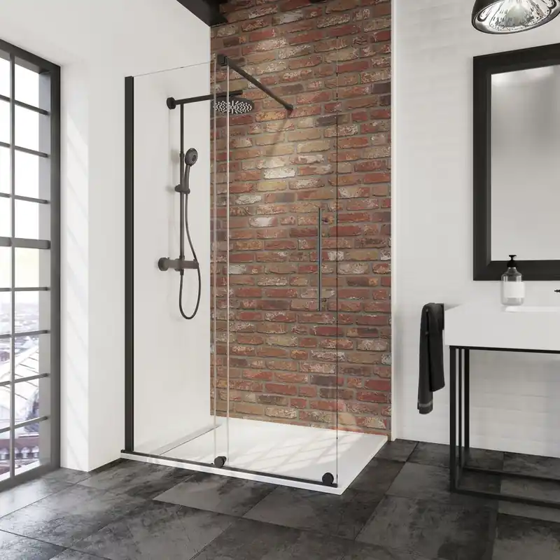 Meilleur Prix Paroi de douche à l‘italienne Walk In coulissante 120x200 cm - profilé noir verre transparent 8 mm New Style - SCHULTE
