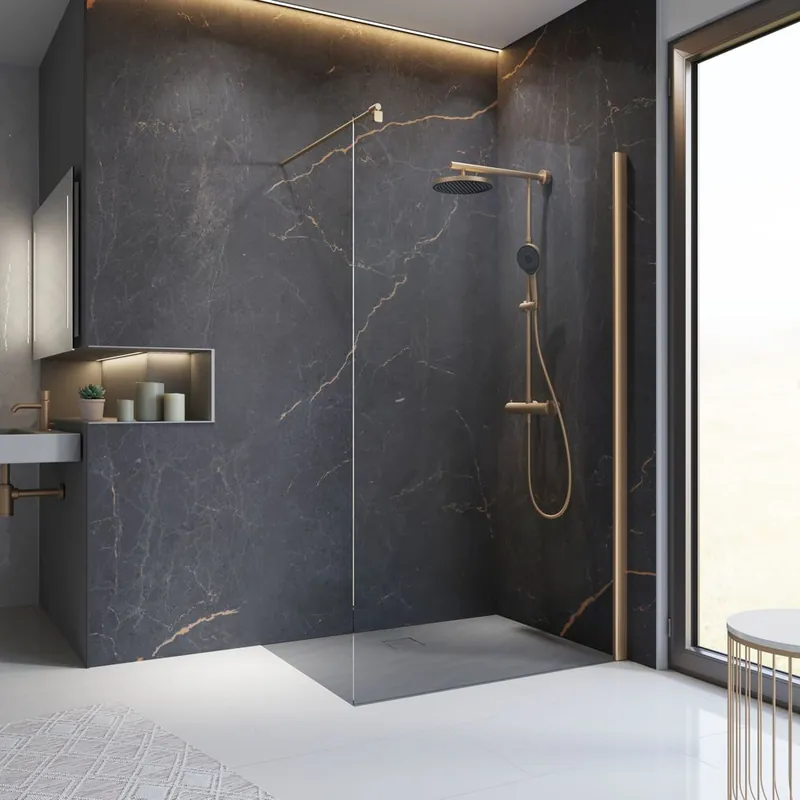 Offre Spéciale Paroi de douche à l‘italienne 100x200 cm profilé cuivre verre transparent 6 mm New Style - SCHULTE
