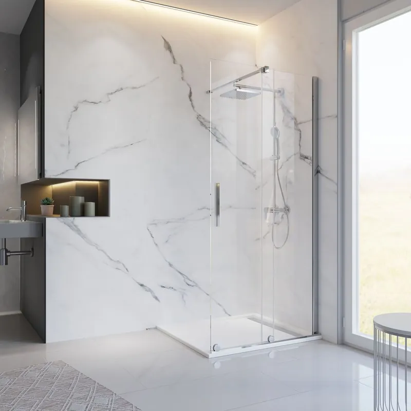 Porte de douche coulissante avec roulettes en bas 100x200 cm profilé chrome verre transparent 8 mm New Style - SCHULTE Offre Exclusive