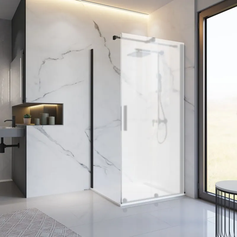 Paroi de douche latérale fixe 90x200 cm pour porte coulissante profilé noir verre transparent 8 mm New Style - SCHULTE Seulement Aujourd'hui