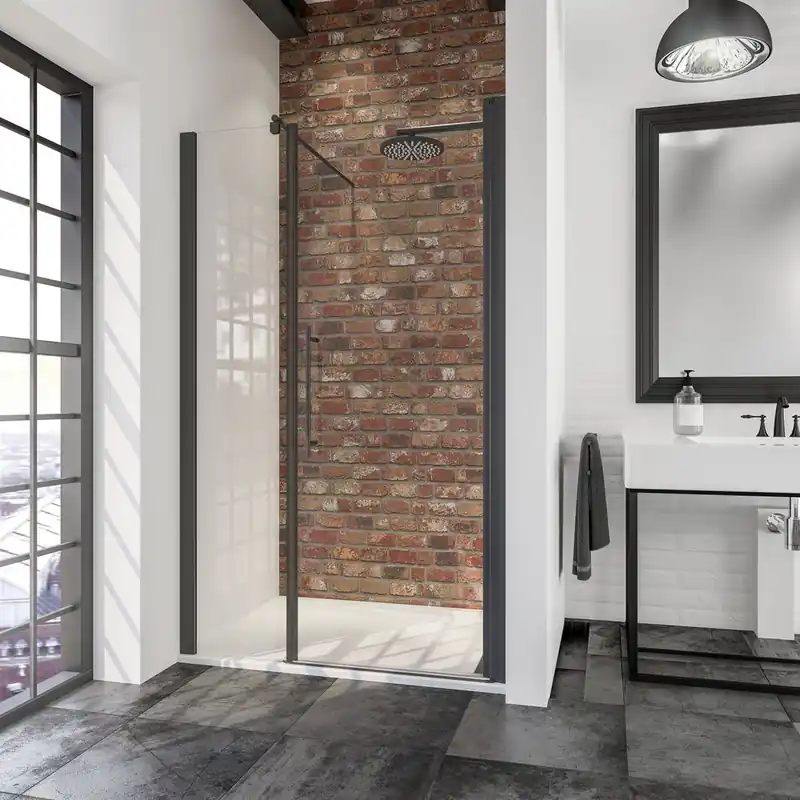 Authentique Porte de douche pivotante 120x192 cm profilé noir verre transparent 5 mm New Style - SCHULTE