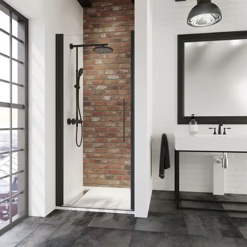 Seulement Aujourd'hui Porte de douche pivotante 90x192 cm profilé noir verre transparent 5 mm New Style - SCHULTE