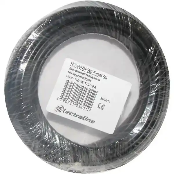 Expédié Aujourd'hui Câble souple HO3 VVH2-F 5m 2 x 0,75mm² noir - 60113023D HANGER
