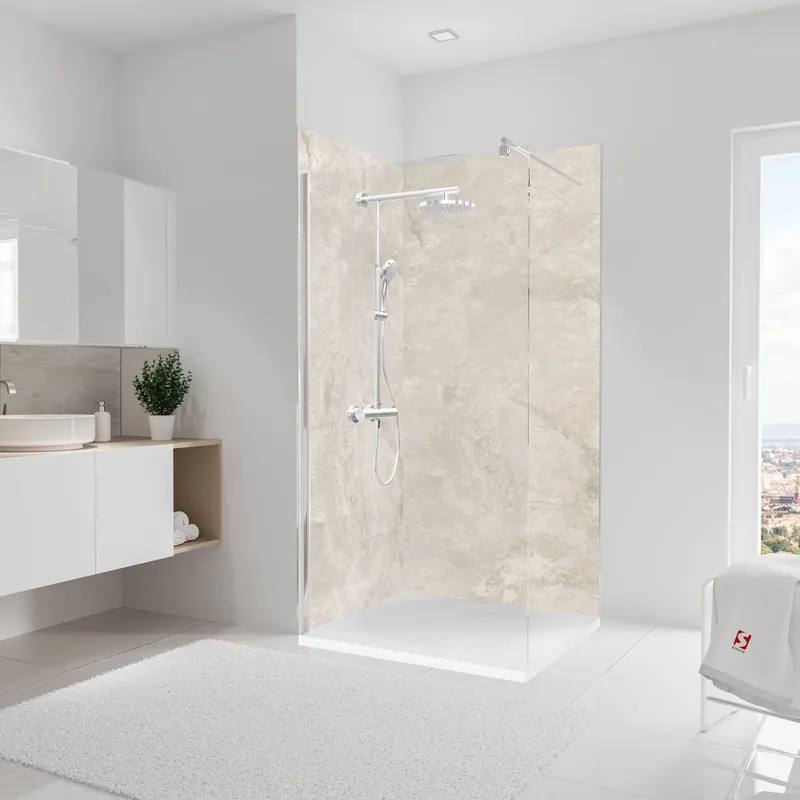 Prix Promo Panneaux muraux de douche 100+100x210 cm marbre greige DécoDesign Softtouch - SCHULTE