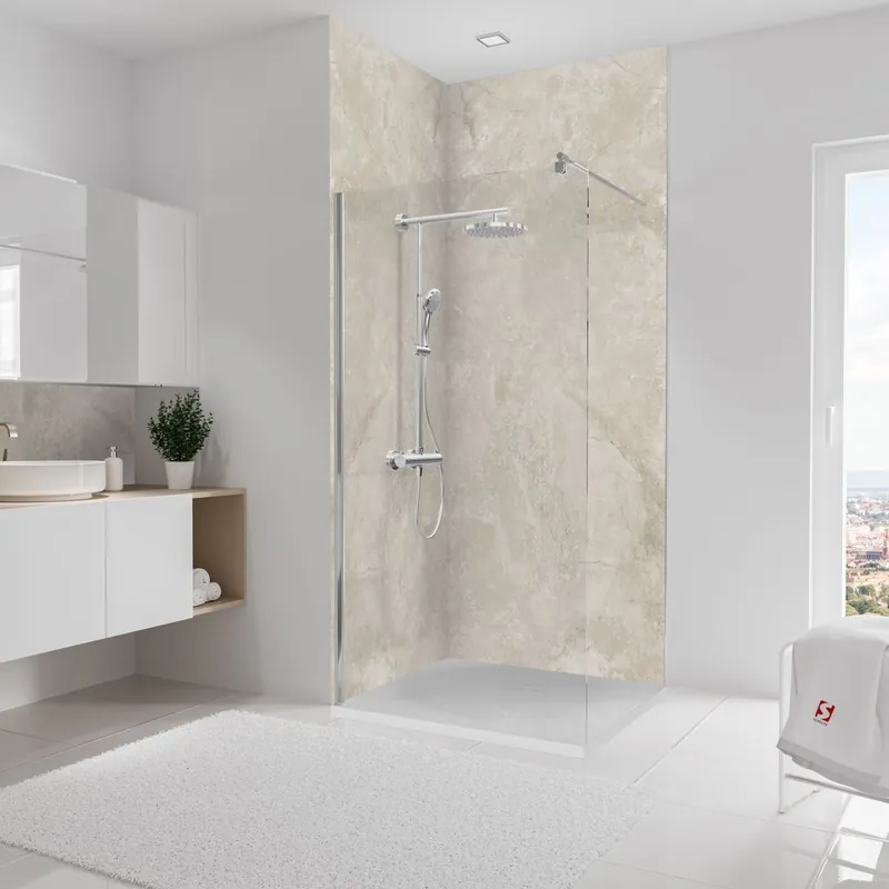 Prix Choc Panneaux muraux de douche 100+100x255 cm marbre greige DécoDesign Softtouch - SCHULTE