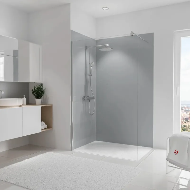Prix Bas Panneaux muraux de douche 90+90x255 cm gris argenté DécoDesign Couleur - SCHULTE