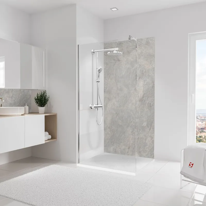 Offre Du Jour Panneau mural de douche 100x210 cm pierre gris argenté DécoDesign Décor - SCHULTE