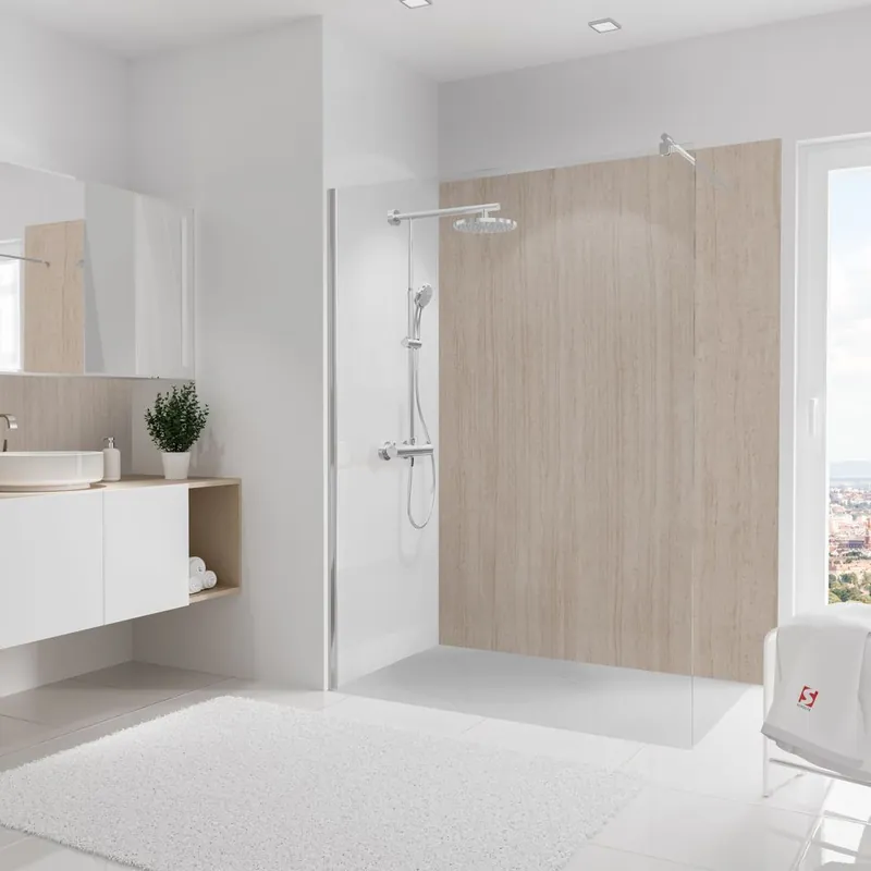 Promotion Saisonnière Panneau mural de douche 150x210 cm travertin romain DécoDesign Décor - SCHULTE