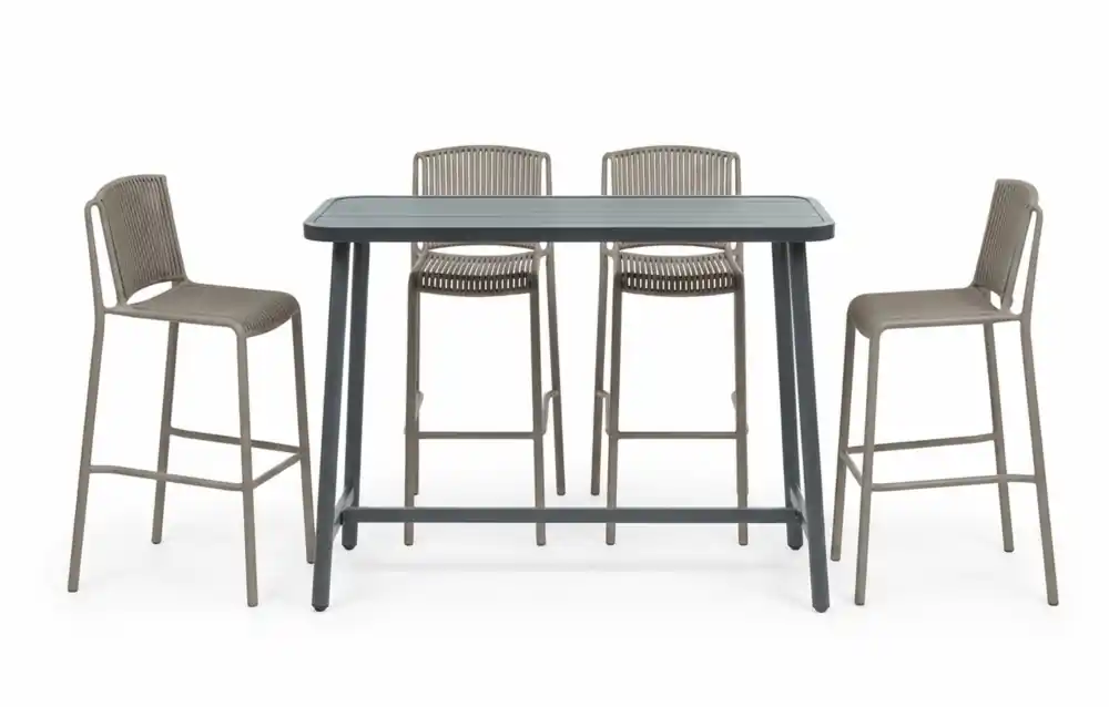 Ensemble MIAMI table mange debout aluminium 135x64x105 cm et 4 chaises hautes polypropylène - JARDILINE Promotion Saisonnière