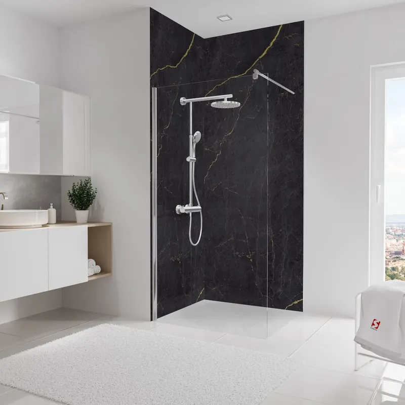 Panneaux muraux de douche 100+100x255 cm marbre anthracite or DécoDesign Softtouch - SCHULTE Prix Promo