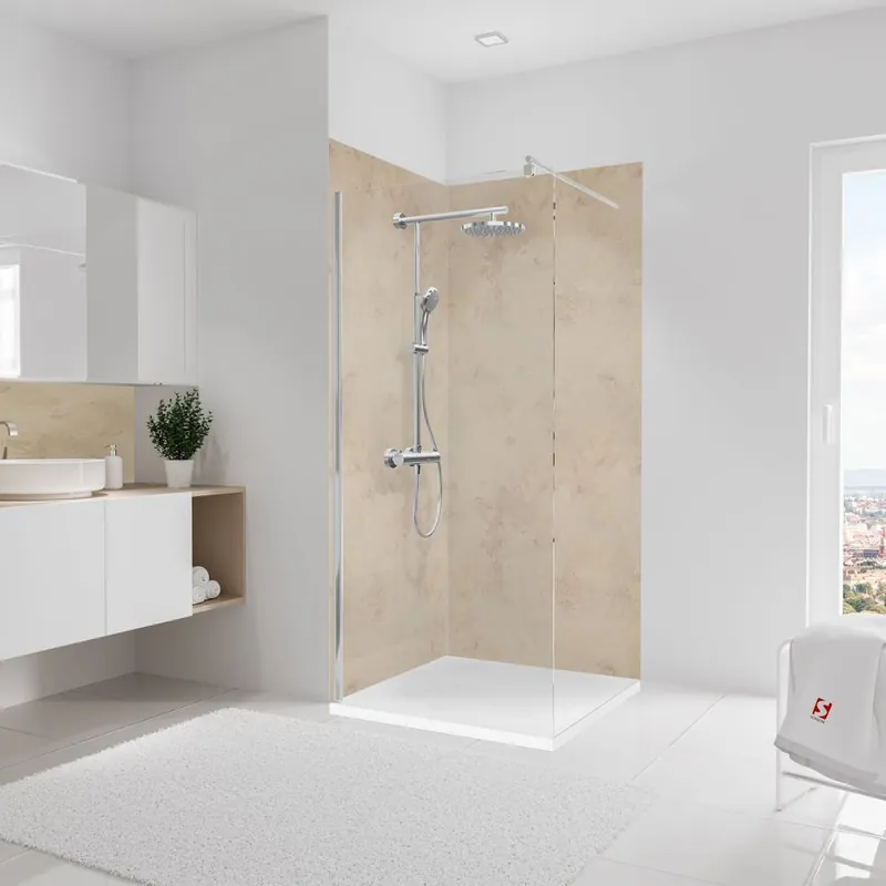 Panneaux muraux de douche 100+100x210 cm travertin DécoDesign Décor - SCHULTE Acheter Direct