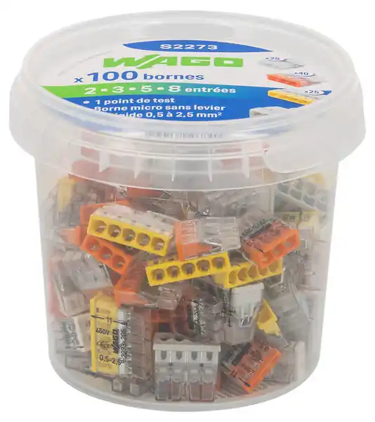 WAGO Flacon de 100 mini bornes 2, 3, 5 et 8 fils S2273 de connexion automatique Dernière Chance