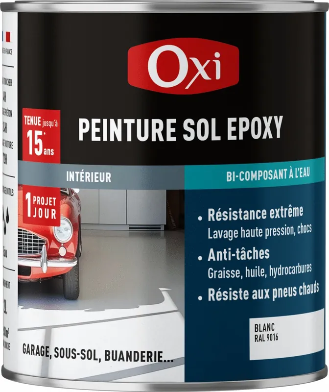 Offre Limitée Peinture sol epoxy blanc satinée RAL 9016 2L OXI