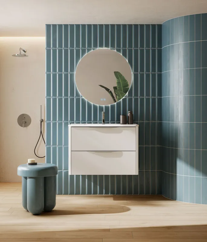 Meuble de salle de bains 2 tiroirs L80 x H60 x P45 cm mélaminé blanc avec plan vasque céramique Mirabo Meilleur Prix