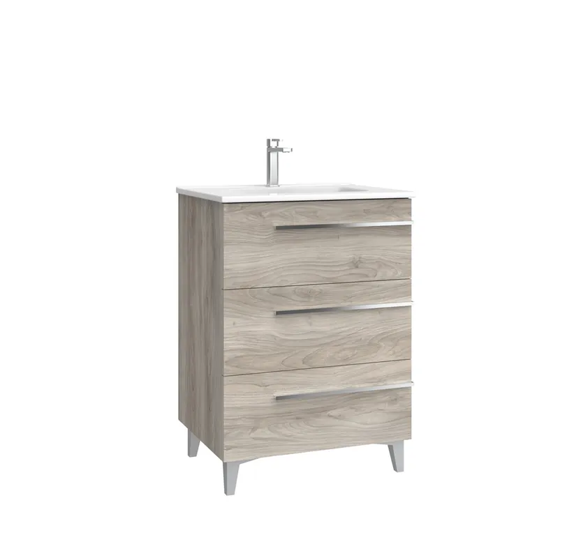 Pas Cher Meuble de salle de bains Cies 3 tiroirs L60 x H82 x P45 cm mélaminé pin gris