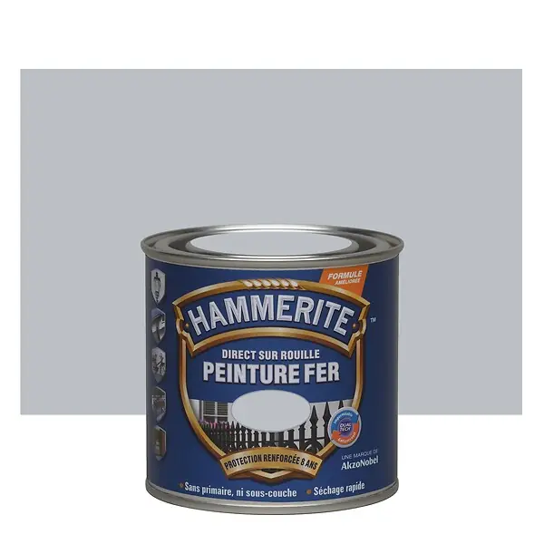 Marque Peinture fer Direct sur Rouille - Brillant Argent - 0,25 L HAMMERITE