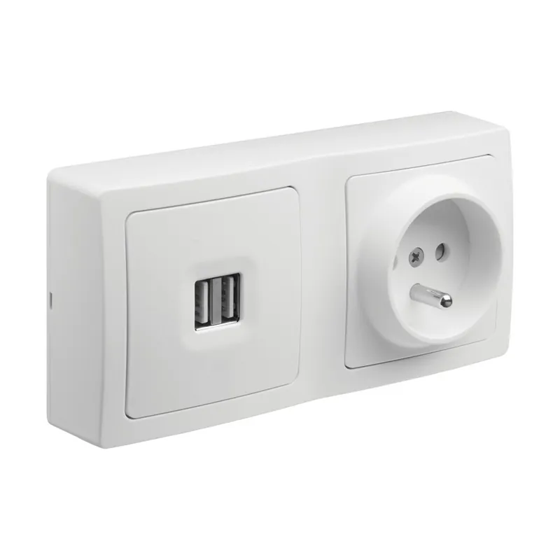 Prise 2 pôles + terre et double prise USB-A en saillie Blok blanc - DEBFLEX Remise