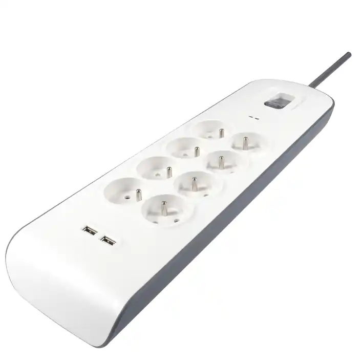 Nouvel Arrivage Multiprise parafoudre avec interrupteur 8 prises + 2 USB-A blanc/gris - DEBFLEX