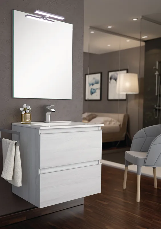 Meuble de salle de bains Inglet 60 x 61 x 45 cm 2 tiroirs bois mélaminé coloris hibernian + vasque céramique - EGORE Marque