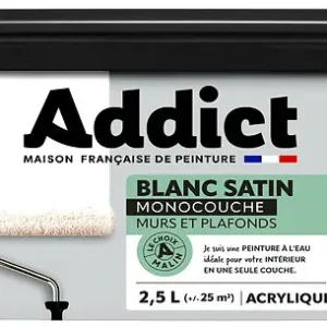 Offre Du Jour Peinture mur et plafond satin ADDICT - Blanc - 2,5L