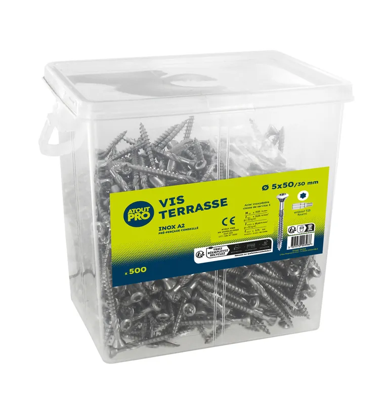 Vis terrasse inox A2 empreinte Torx 5 x 50 mm par 500 ATOUT PRO Expédié Aujourd'hui