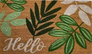 Meilleure Vente Tapis coco blanchi hello feuilles 40 x 60 cm - ID HOME