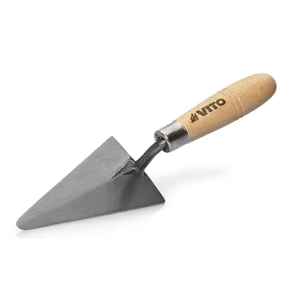 Truelle de maçon Triangulaire forgée 120mm à bout rond Acier trempé Manche bois VITO Certifié