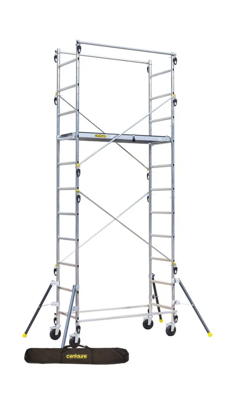 Échafaudage roulant aluminium QUAD‘UP - Hauteur 4m70 - Spécial jardin et escalier avec sac de rangement - CENTAURE Expédié Aujourd'hui