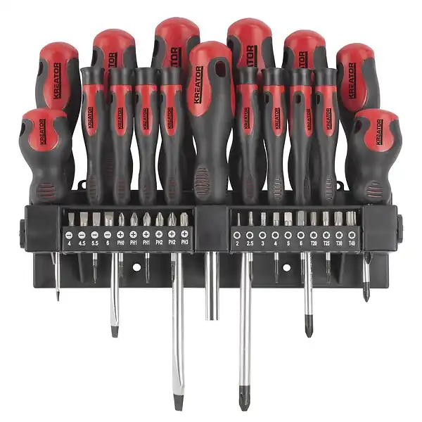 Jeu tournevis 37 pièces - Coffret mural - Poignée softgrip KREATOR Prix Promo