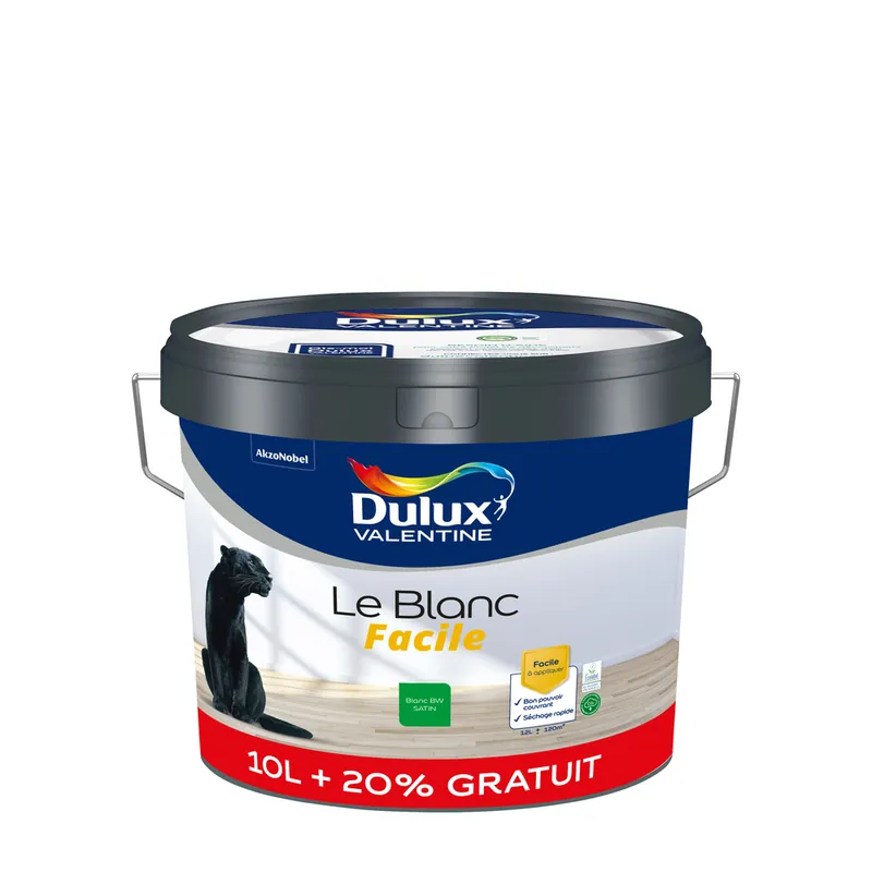 Peinture multi-supports blanc facile blanc base white satin 10L + 20% gratuit - DULUX VALENTINE Promotion