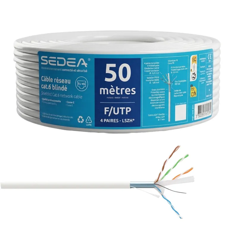 Solde Câble réseau Ethernet cat 6 F/UTP 50 m blanc - SEDEA