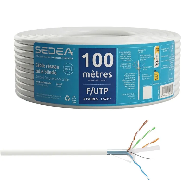 Paiement Sécurisé Câble réseau Ethernet cat 6 F/UTP 100 m blanc - SEDEA