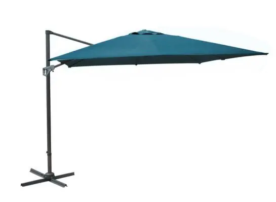Parasol déporté 3 x 4 m à manivelle inclinable aluminium châssis gris et toile bleu - PROLOISIRS Seulement Aujourd'hui