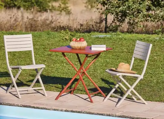 Soldes Table de jardin pliante GUERIDON aluminium terra 70 x 70 cm, Livraison à domicile incluse - PROLOISIRS
