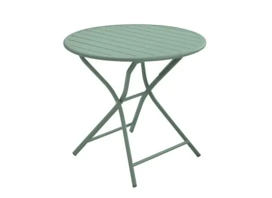 Offre Du Jour Table de jardin pliante GUERIDON aluminium amande ø 80 cm, Livraison à domicile incluse - PROLOISIRS