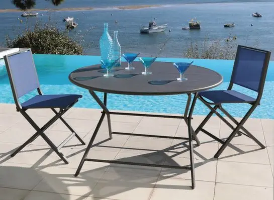 Table de jardin pliante GUERIDON aluminium graphite ø 120 cm, Livraison à domicile incluse - PROLOISIRS Produit De Marque