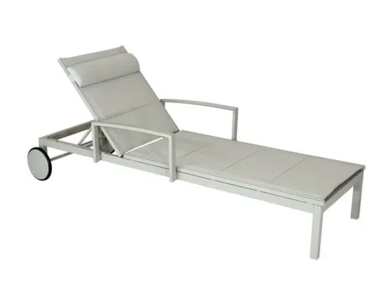 Quantité Limitée Bain de soleil NINA aluminium avec accoudoir + roues crème chevron, Livraison à domicile incluse - PROLOISIRS