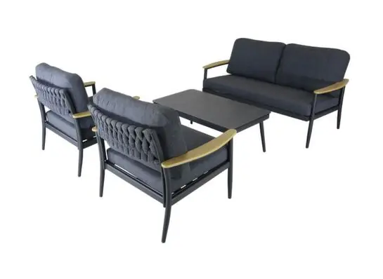 Bon Plan Salon de jardin MANON aluminium graphite 4 places avec coussins, Livraison à domicile incluse - PROLOISIRS