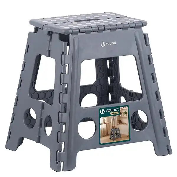 Tabouret pliant antiderapant 39x32x40 cm plastique gris VOUNOT Soldes
