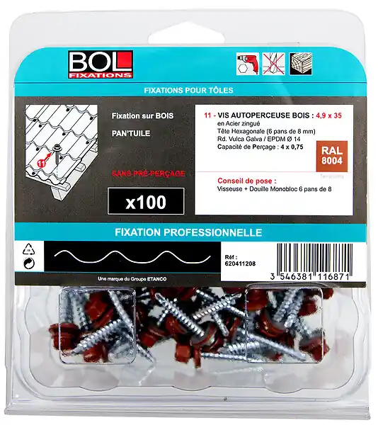 Meilleure Vente Vis autoperceuses 4,9x35mm - Lot de 100 - RAL 8004 BOL-FIXATIONS