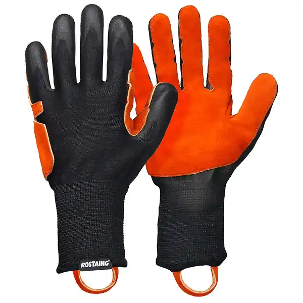 Gant cuir STRONGER-IT11 Noir Orange - Résistance coupure ROSTAING Haute Qualité