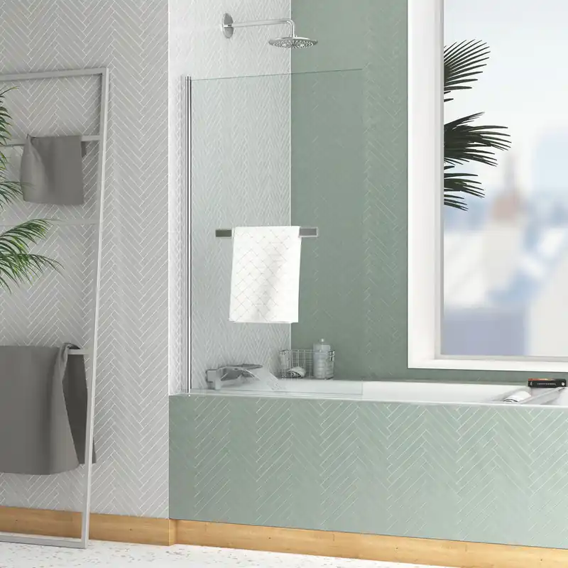 Remise Pare-baignoire rabattable avec porte-serviette 120x70 cm profilé chrome verre transparent Essentiel - AURLANE